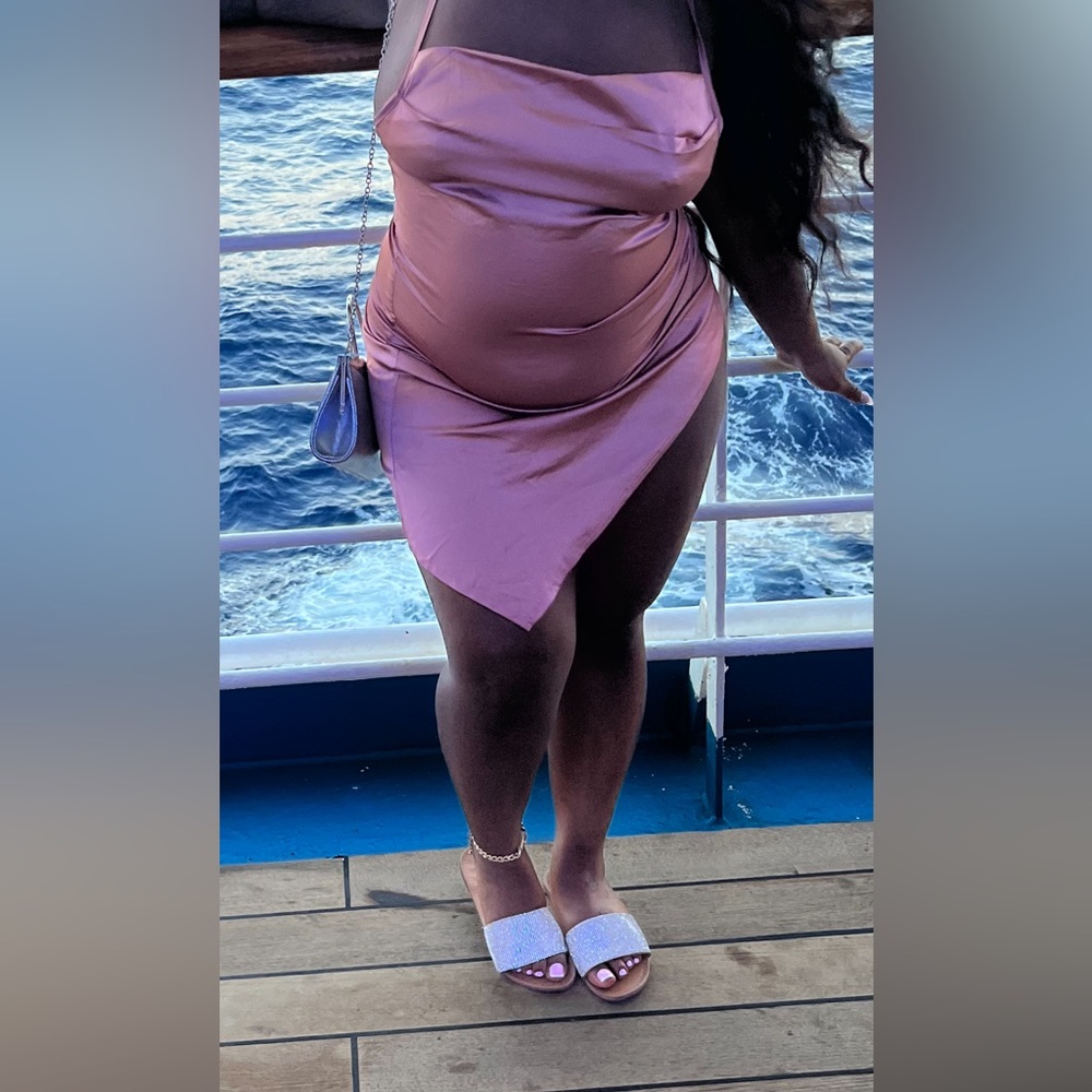 Pink slit silk dress